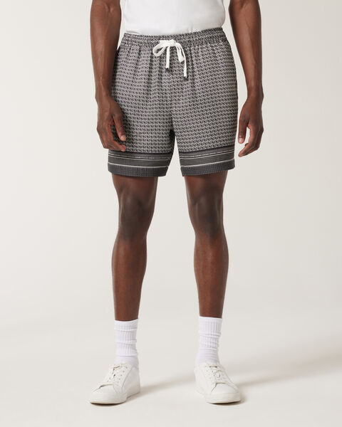 Geometric Movember Elasticated Shorts, Black, hi-res